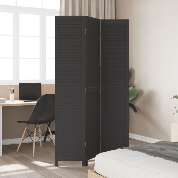 vidaXL Room Divider 3 Panels Black Solid Wood Paulownia
