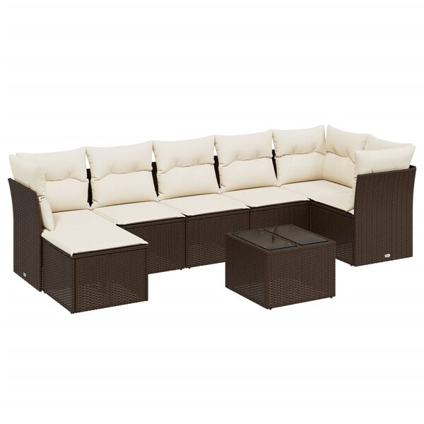 vidaXL Garden Sofa Set Brown Poly Rattan, Powder-Coated Steel Large