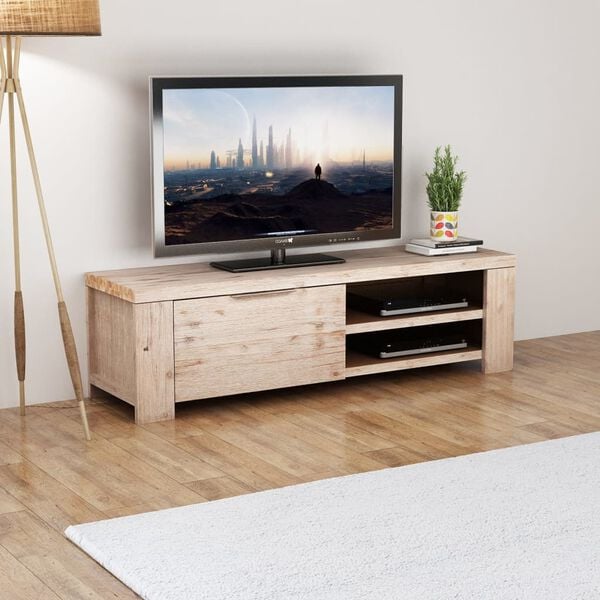 vidaXL TV Cabinet Brushed Acacia Solid Acacia Wood 55.1 in TV Cabinet