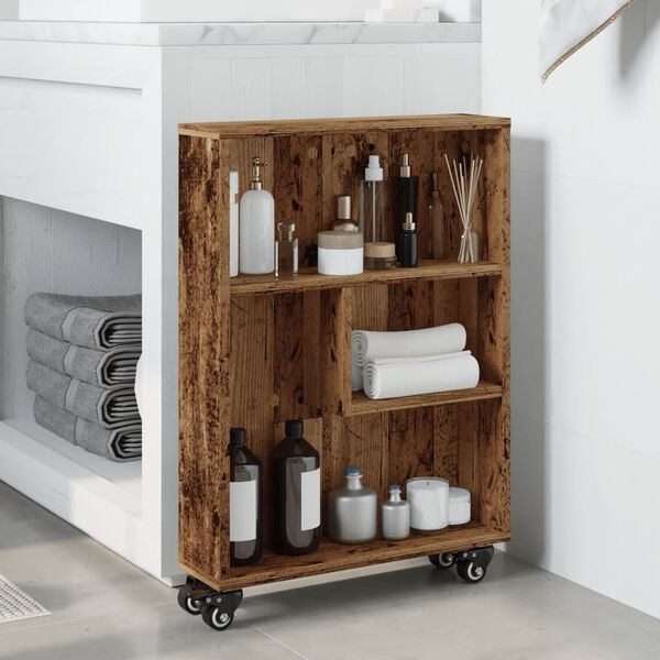 vidaXL Narrow Storage Trolley Old Wood 18.9x5.1x26.8" Engineered Wood