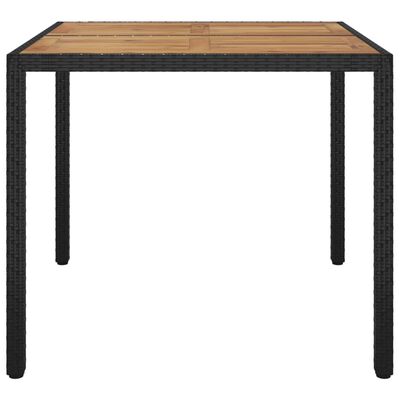 vidaXL Patio Table 35.4"x35.4"x29.5" Poly Rattan and Acacia Wood Black