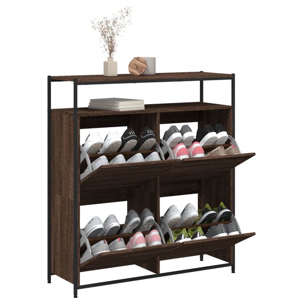 vidaXL Shoe Cabinet Brown Oak Engineered Wood 39.4x13.4x44.1 in