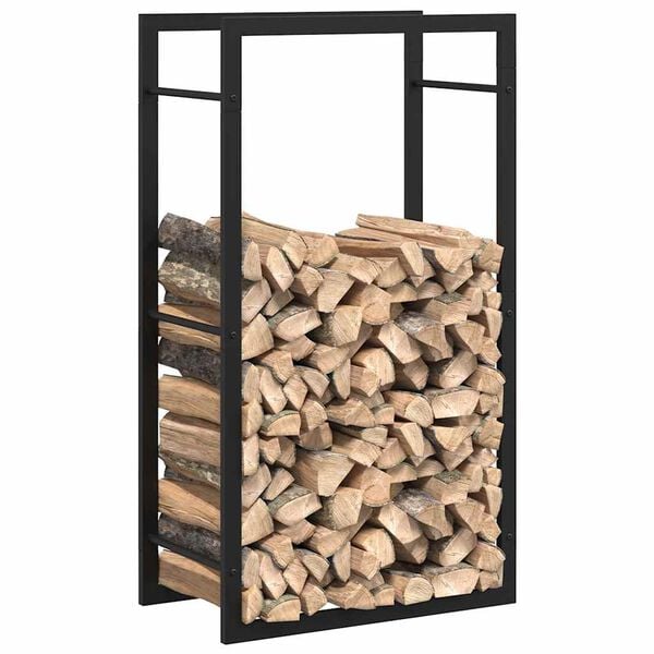 vidaXL Firewood Rack Matt Black 19.7"x11"x37" Steel