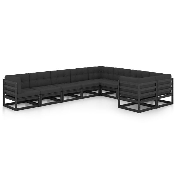 vidaXL Garden Lounge Set Black Solid pinewood Medium Modular