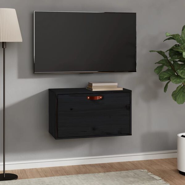 vidaXL Wall Cabinet Black Solid Pine Wood Medium Wall Cabinet