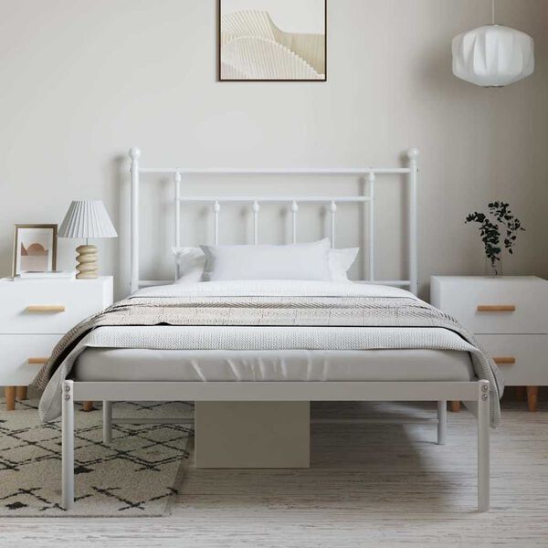 vidaXL Bed Frame White Powder-Coated Steel Single Bed Frame
