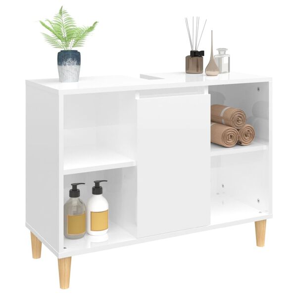 vidaXL Sink Cabinet High gloss white Engineered wood