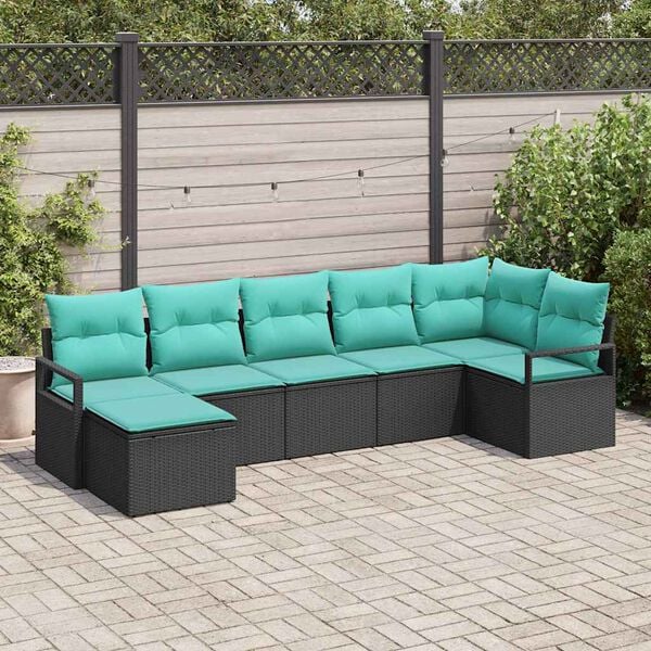 vidaXL Sofa Set with Cushion 7 pcs Black Synthetic: Poly Rattan