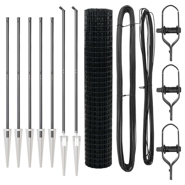 vidaXL Fence with Post Grey 4.92 x 32.81 ft Steel