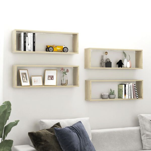 vidaXL Wall Shelf Set of 4 Sonoma Oak Engineered Wood 31.5x5.9x10.4 in