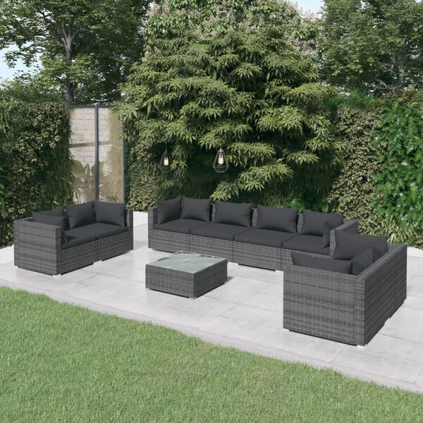 vidaXL Garden Lounge Set Grey PE rattan Large Modular