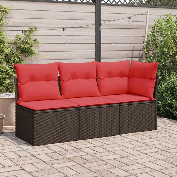 vidaXL Garden Sofa with Cushion 8 pcs Brown and red Poly rattan