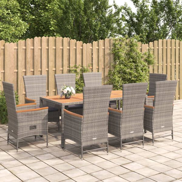 vidaXL Garden Dining Set Grey, Dark Grey PE Rattan Large Dining Set