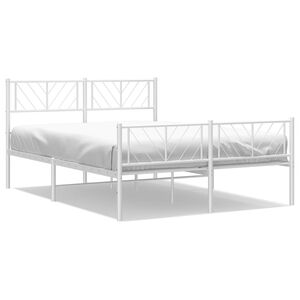 vidaXL Metal Bed Frame White Powder-Coated Steel 53.1 x 74.8 in