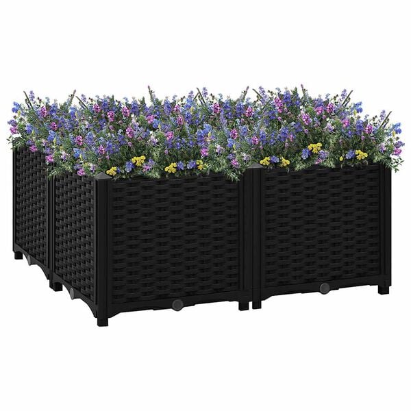 vidaXL Raised Bed Black Polypropylene Medium Planters