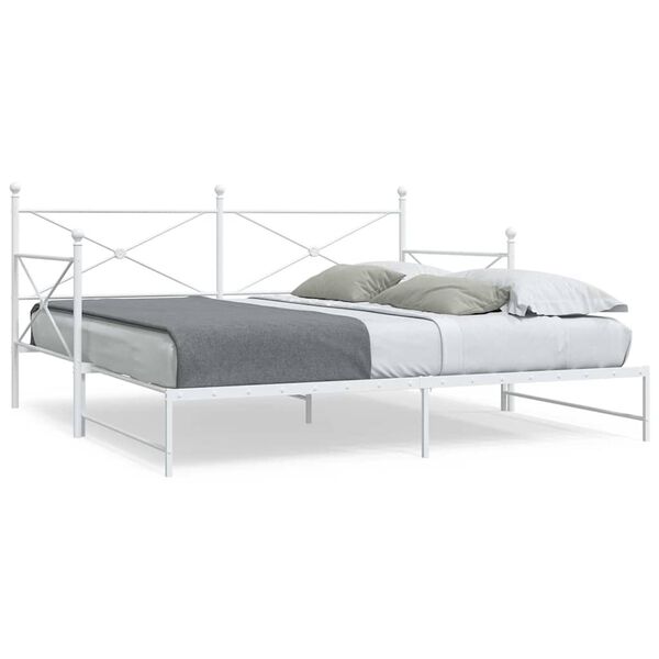 vidaXL Daybed With Trundle White Steel Single to double bed conversion