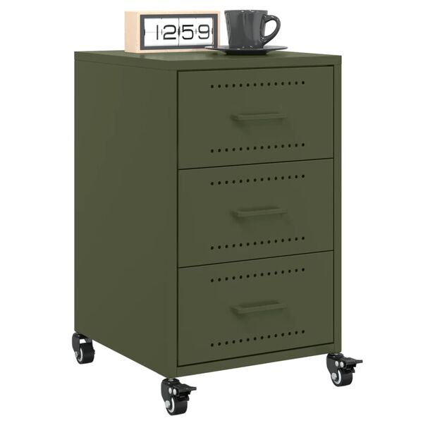 vidaXL Bedside Cabinet Olive Green Cold-rolled steel Medium