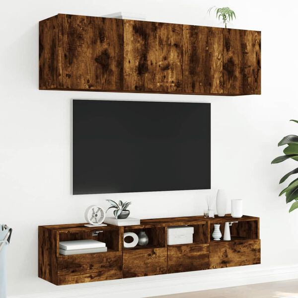 vidaXL TV Wall Cabinet Set of 2 Smoked oak Engineered wood Medium