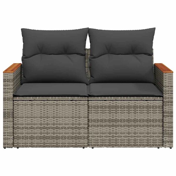 vidaXL Garden Sofa Grey Poly Rattan, Powder-coated steel, Solid Acacia wood