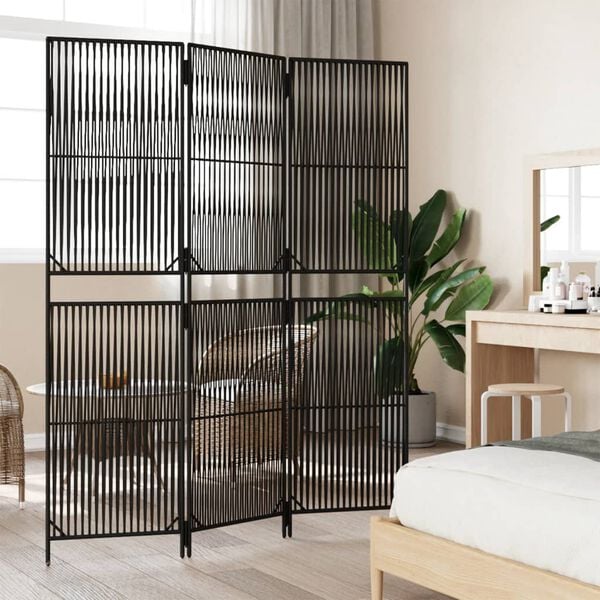 vidaXL Room Divider 3 Panels Black Poly Rattan