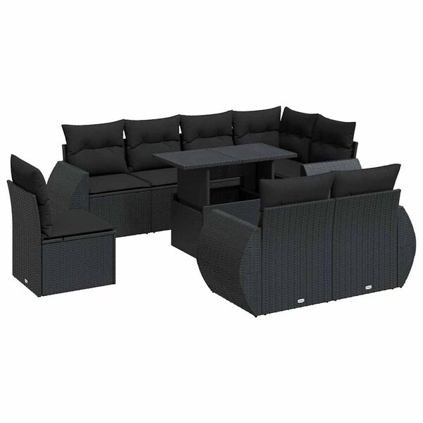 vidaXL Garden Sofa Set Black PE rattan, powder-coated steel, tempered glass