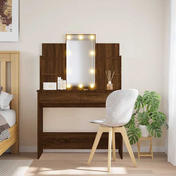 vidaXL Dressing Table Brown oak Engineered wood, glass 37.8x15.7x55.9 in