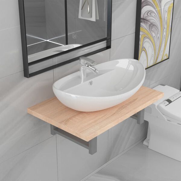 vidaXL Bathroom Furniture Set Oak Engineered wood Standard