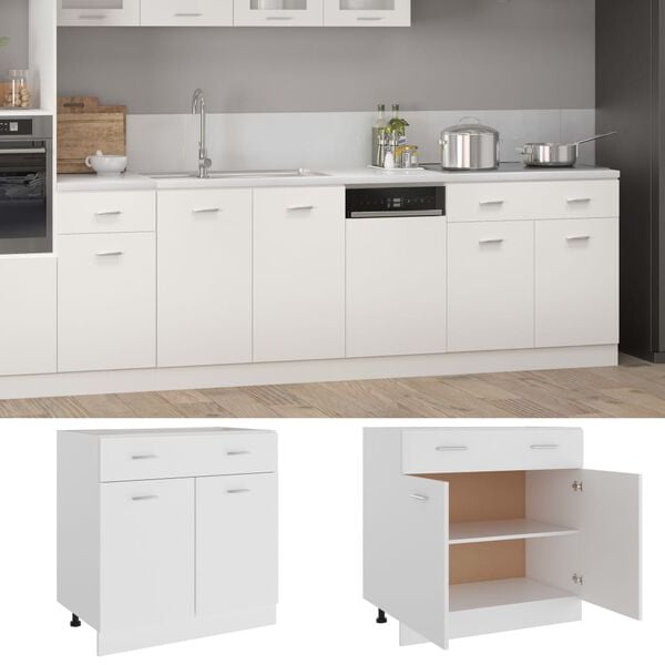 vidaXL Drawer Bottom Cabinet White Engineered wood Drawer Bottom Cabinet