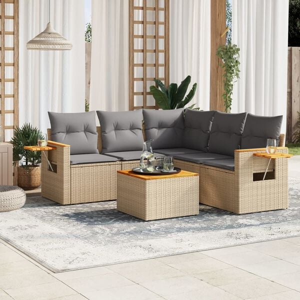 vidaXL Garden Sofa Set Beige PE rattan Modular Outdoor Sofa Set