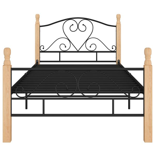 vidaXL Bed Frame Black and natural wood Powder-coated metal, solid oak wood