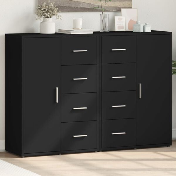 vidaXL Sideboard Black Engineered Wood Medium Sideboard Rectangular
