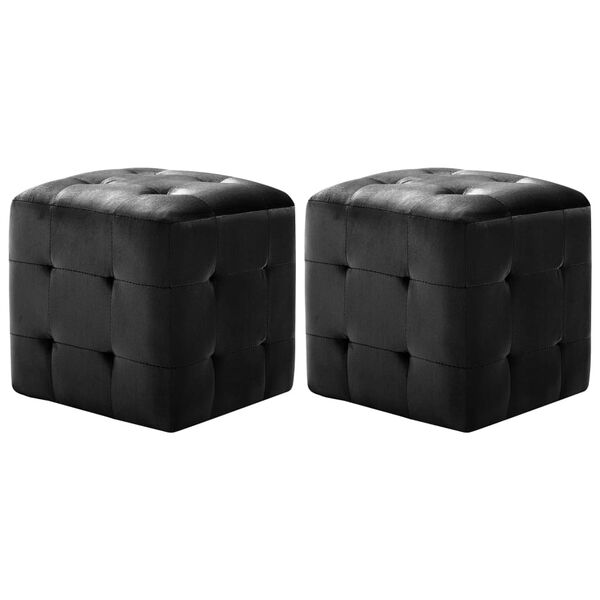 vidaXL Pouffe Black Velvet fabric, wood Small Durable Cube Ottoman