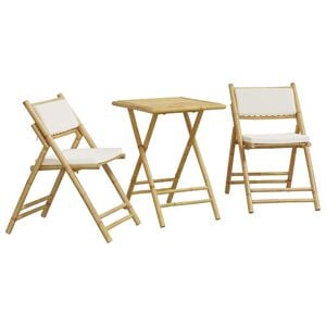 vidaXL Bistro Set Cream White Bamboo, Fabric, Foam, Cotton fiber Medium
