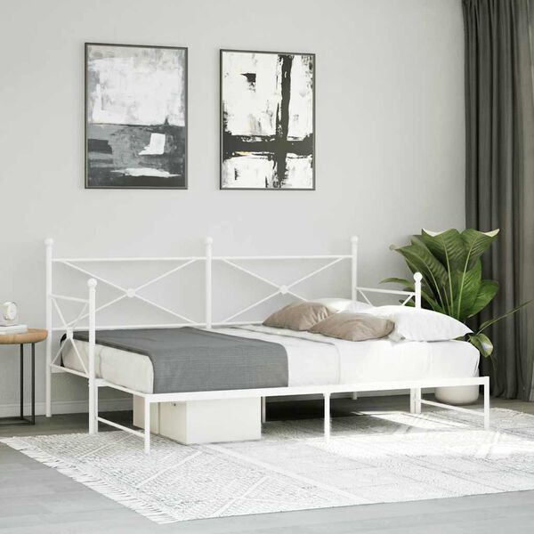 vidaXL Daybed With Trundle White Steel 35.4x74.8 in for mattress size