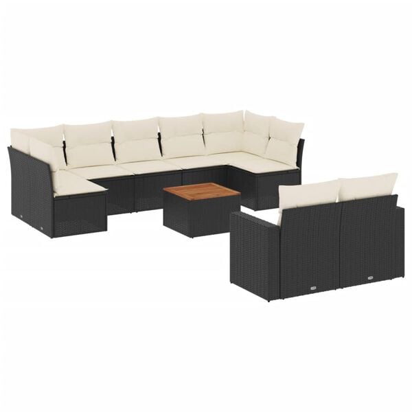 vidaXL Garden Sofa Set Black PE rattan Large Adjustable Feet
