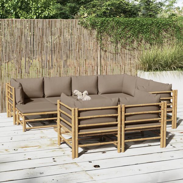 vidaXL Garden Lounge Set Taupe Bamboo Large Modular Garden Lounge Set