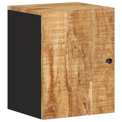 Wooden cabinet with one-door front in a rustic finish and black side panel