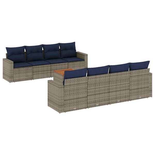 vidaXL 9 Piece Patio Sofa Set with Cushions Gray Poly Rattan