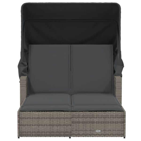 vidaXL Double Sun Lounger Grey PE Rattan Double Adjustable Armrests