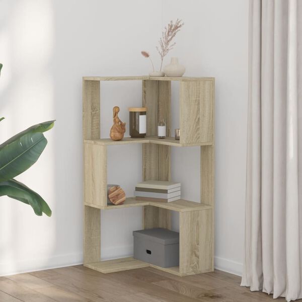 vidaXL Corner Bookcase 3-Tier Sonoma Oak 19.7x19.7x40.2" Engineered Wood