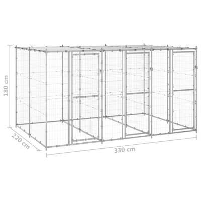 vidaXL Outdoor Dog Kennel Galvanized Steel with Roof 78.1 ft²