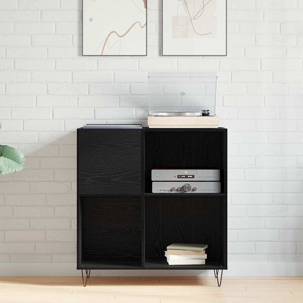 vidaXL Record Cabinet with Shelf Black Oak 33.46 x 14.96 x 35.04 in