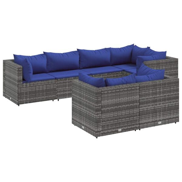 vidaXL Patio Lounge Set Set of 7 Grey PE Rattan Standard