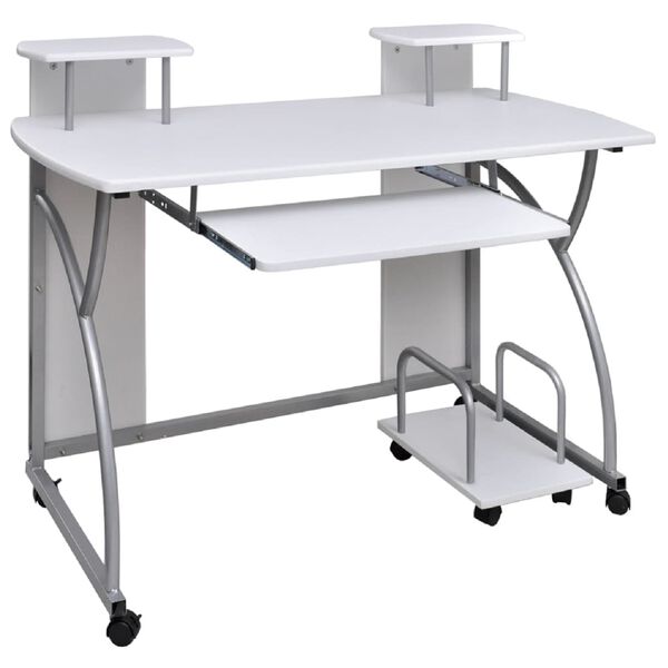 vidaXL Computer Desk White Engineered wood, Powder-coated steel Medium