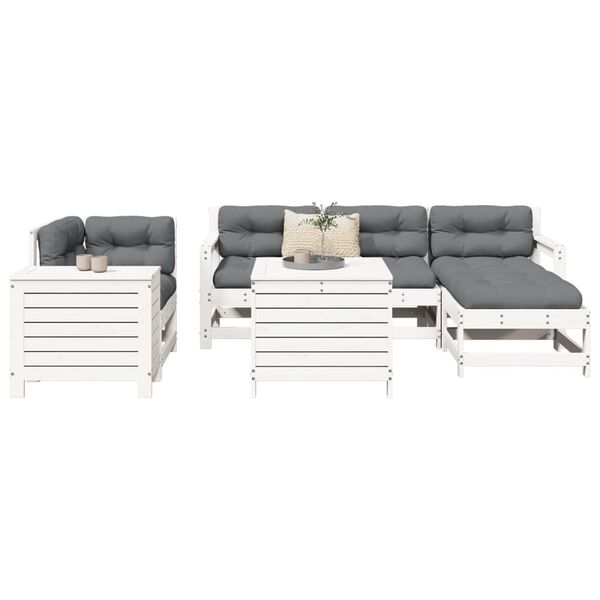 vidaXL Garden Sofa Set White Solid pine wood, Plywood 7 Piece Set