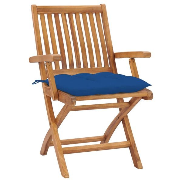 vidaXL Patio Chair Set of 6 Teak wood, Blue Teak wood, Polyester fabric