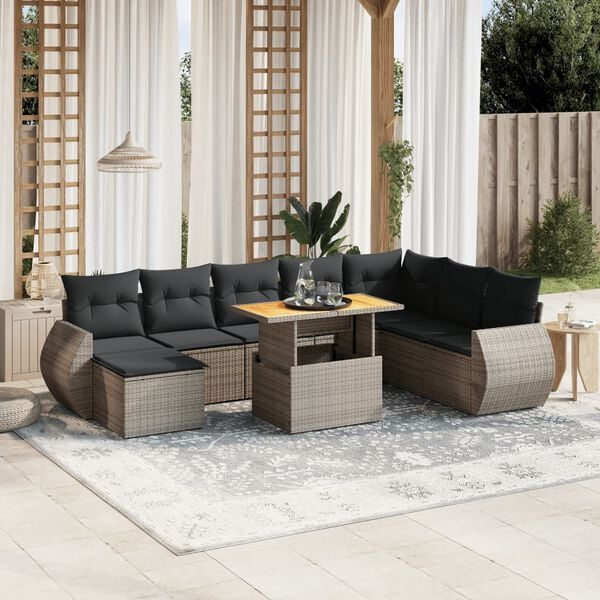 vidaXL Garden Sofa Set Grey PE rattan Large Adjustable Armrests