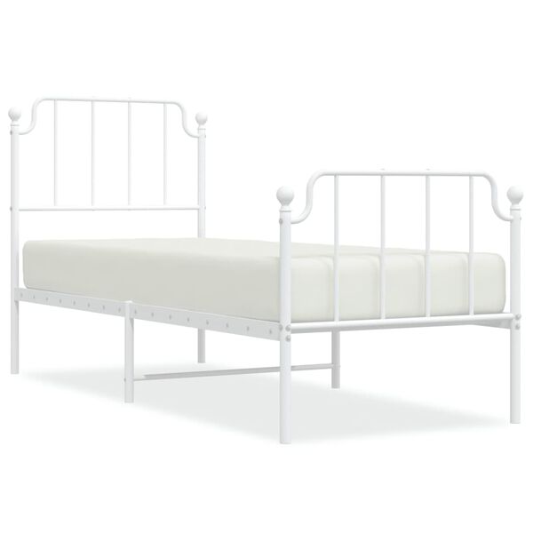 vidaXL Metal Bed Frame without Mattress with Footboard&nbsp;White 31.5"x78.7"