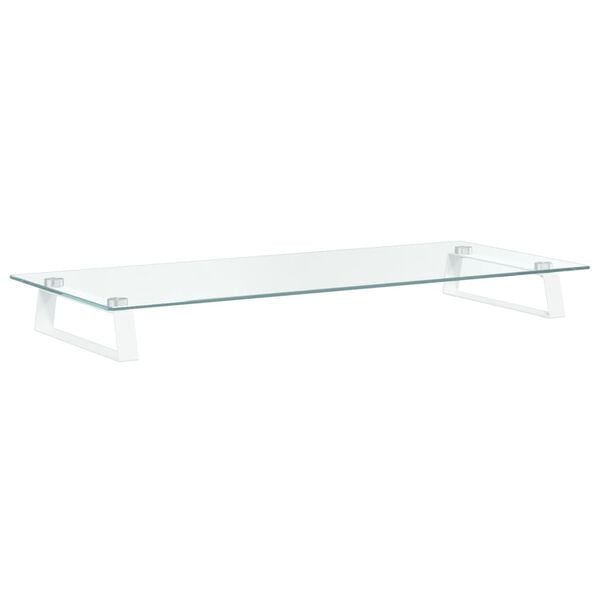 vidaXL Monitor Stand White 31.5"x13.8"x3.1" Tempered Glass and Metal