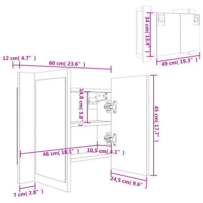 vidaXL LED Bathroom Mirror Cabinet Sonoma Oak 23.6"x4.7"x17.7" Acrylic